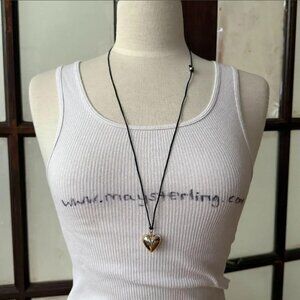 Handmade Gold Heart Pendant Necklace Black Cord Minimalist Y2K
